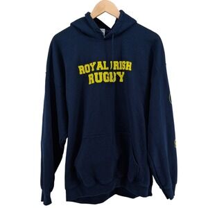 Royal Irish Rugby Pullover Graphic Hoodie Navy & Yellow Irish Crest Heavy‎ Blend